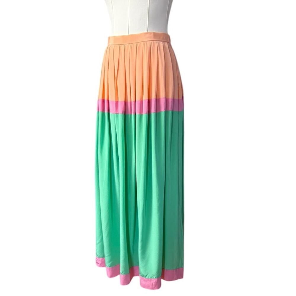 Oscar de la Renta Miss O 1970 Vintage 100% Silk Skirt Size 8 Block Color